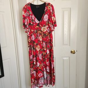 Katy 70s Maxi Dress in Red Floral Knit, FAIR CONDITION, 2X